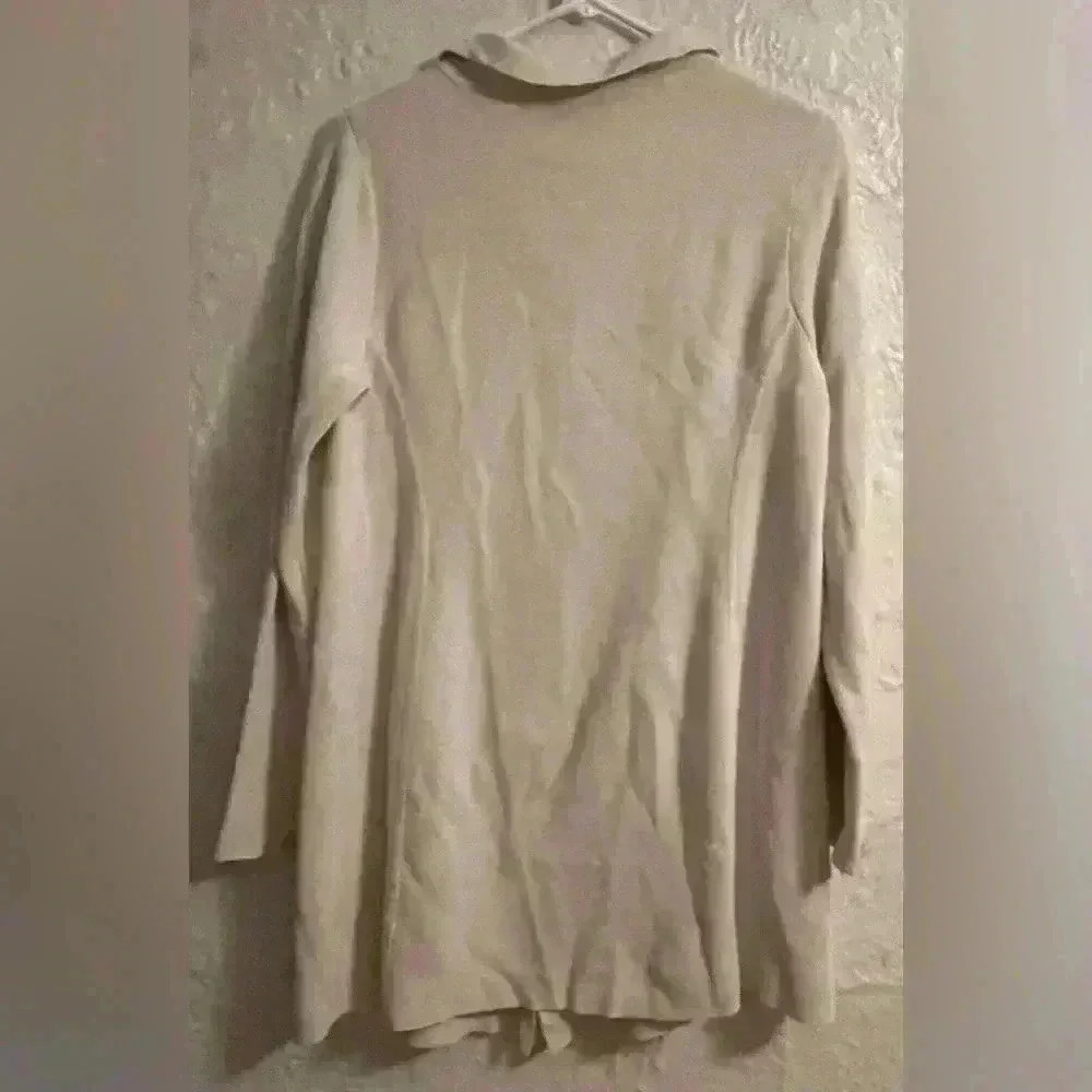 EILEEN FISHER Cream Silk and Organic CottonKnit Sweater Shacket Lagenlook; M - Picture 6 of 8